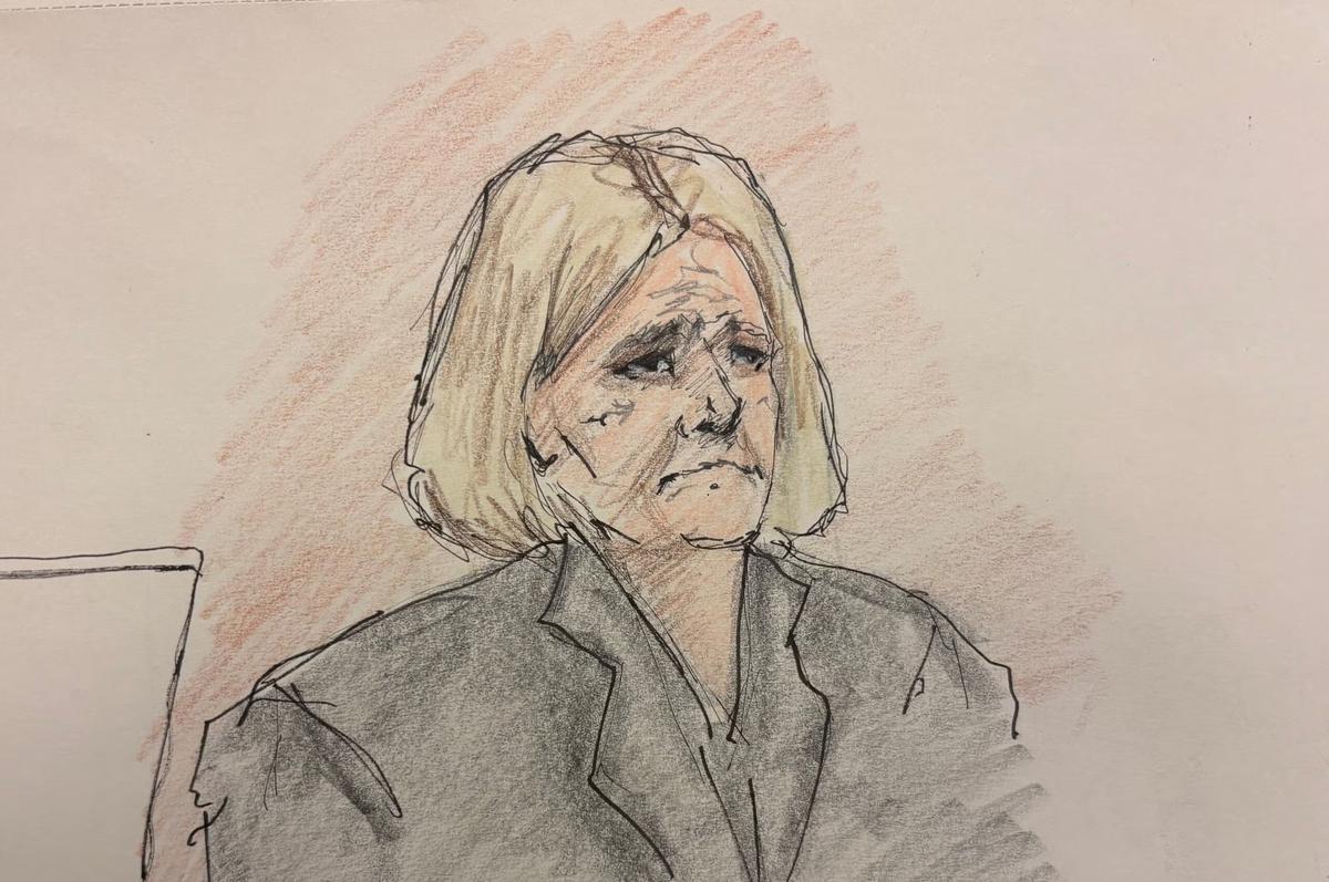 Courtroom sketch of Judge Hannah Dugan during closing arguments, December 18, 2025