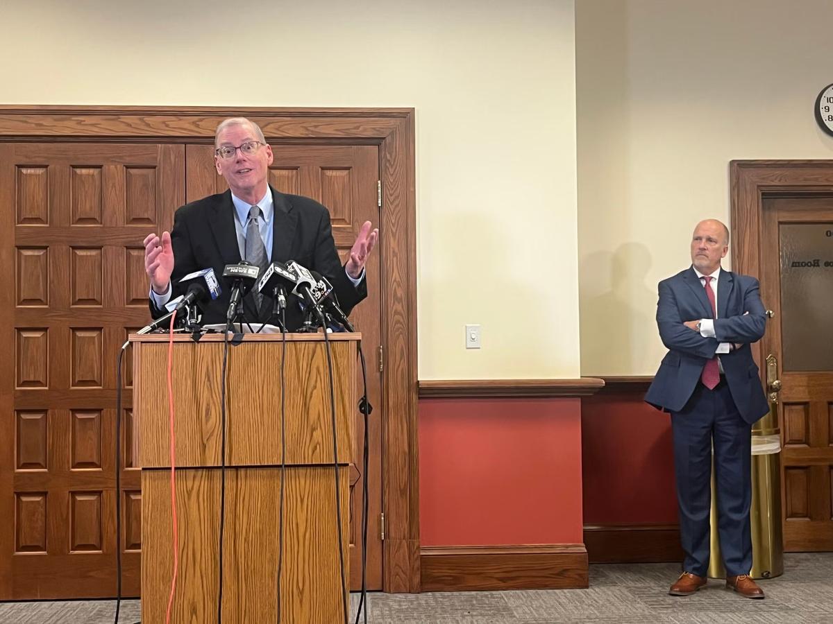 U.S. Attorney Brad Schimel speaking at press conference after verdict