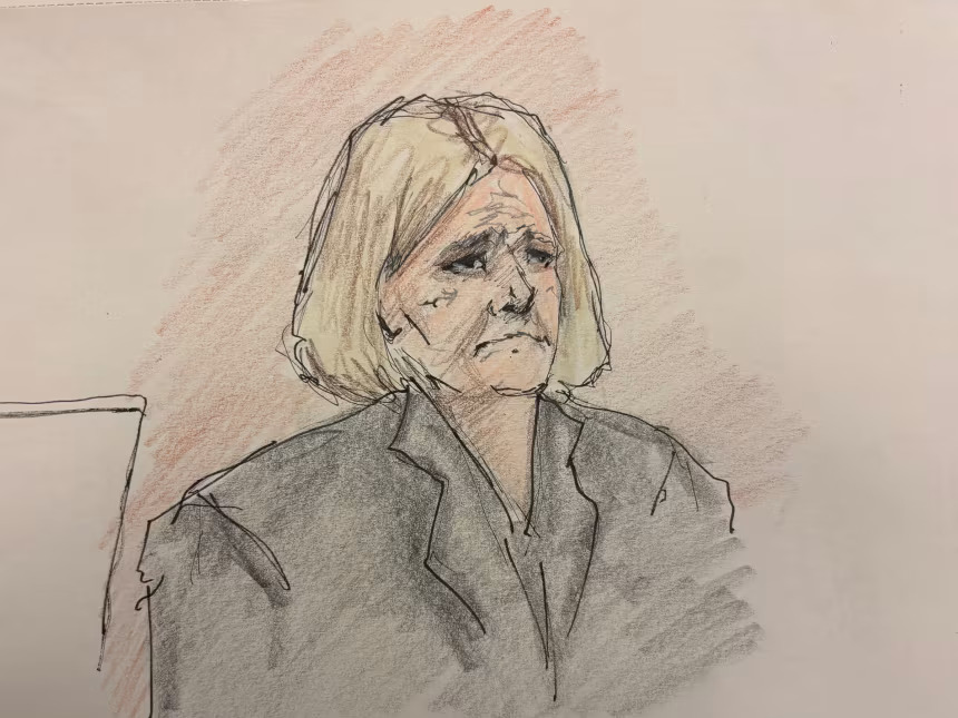 Courtroom sketch of Judge Hannah Dugan during verdict