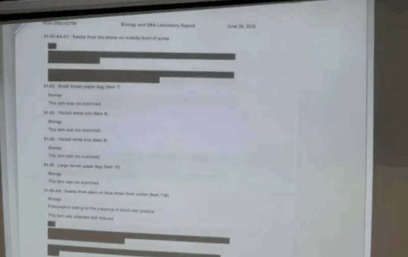 Biology and DNA Laboratory Report showing items tested